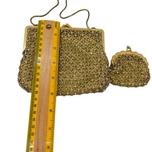 Vintage W. Germany Fishnet & Crystal Mirror Rhinestones Evening Bag &Coin Purse